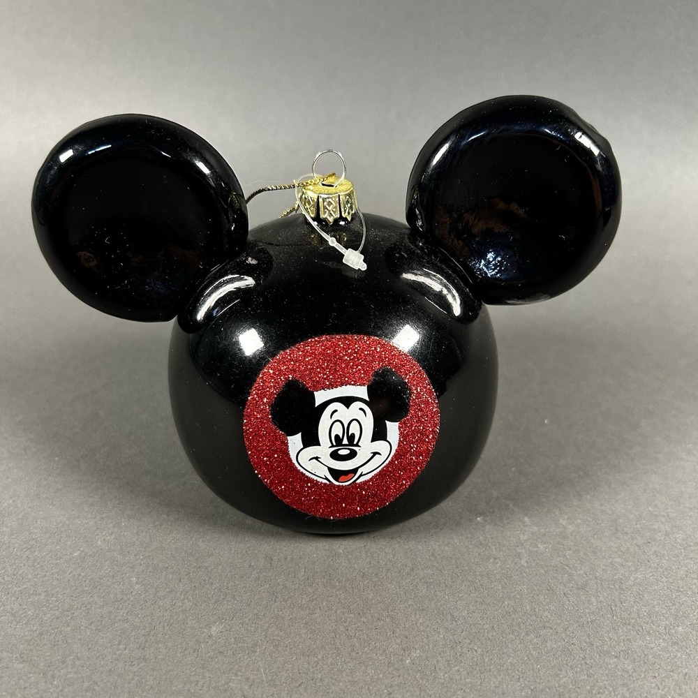 Disneyland Mickey Mouse Ear Hat Christmas Ornament Black Red Glitter Disney